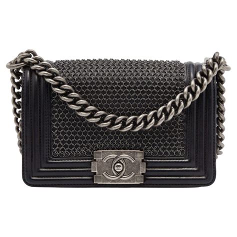 chanel black boy chainmail small bag